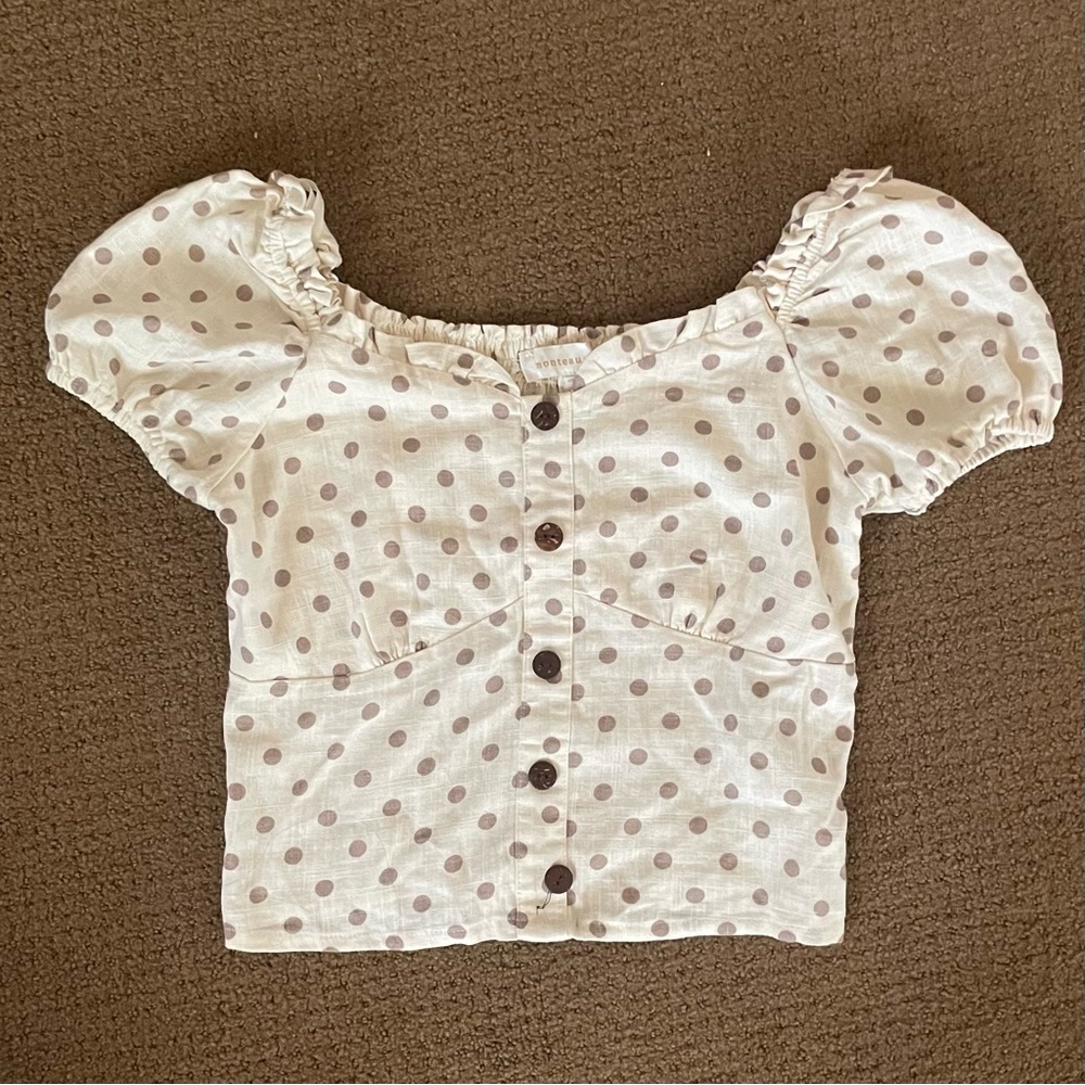 Polka Dot Puff Sleeve Top